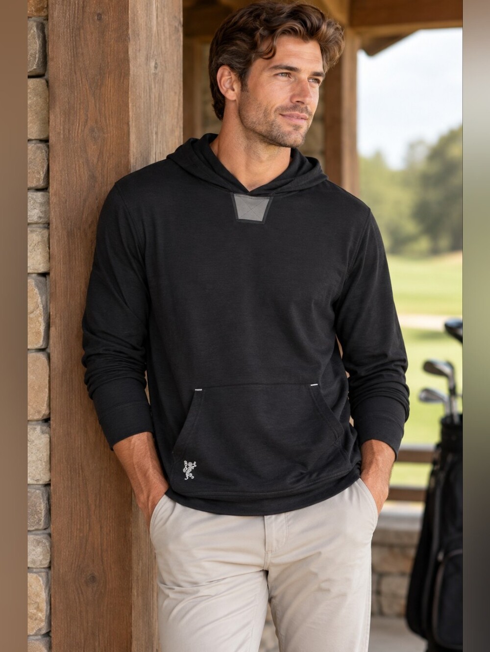 ASHWORTH New Hoodie MEDIUM Black Bamboo Blend Pullover Soft Tech Golf AM2001